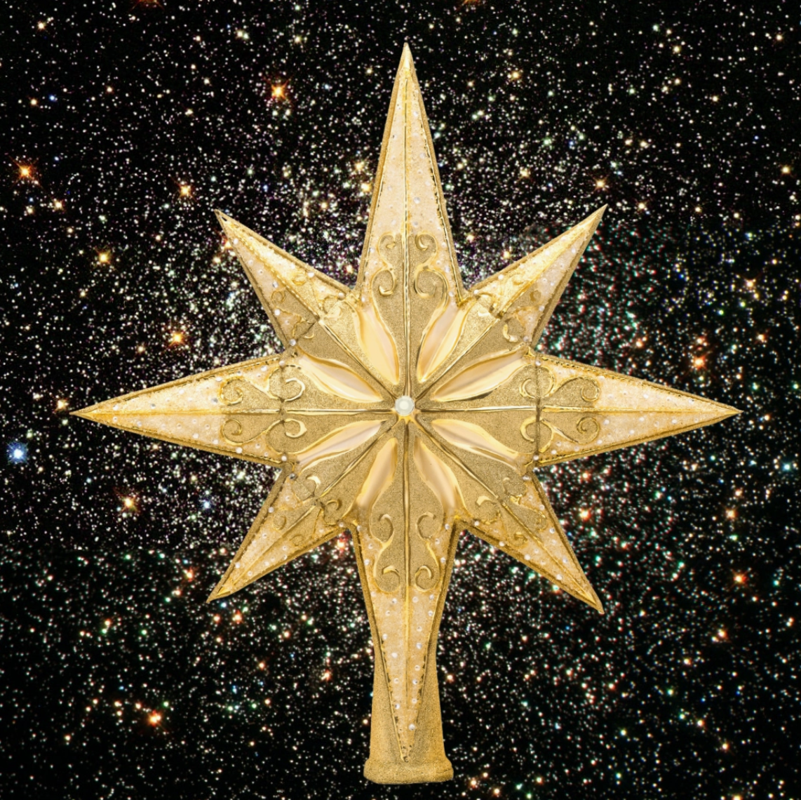 Christopher Radko Golden Radiance gold glass star Christmas tree topper handmade in Europe