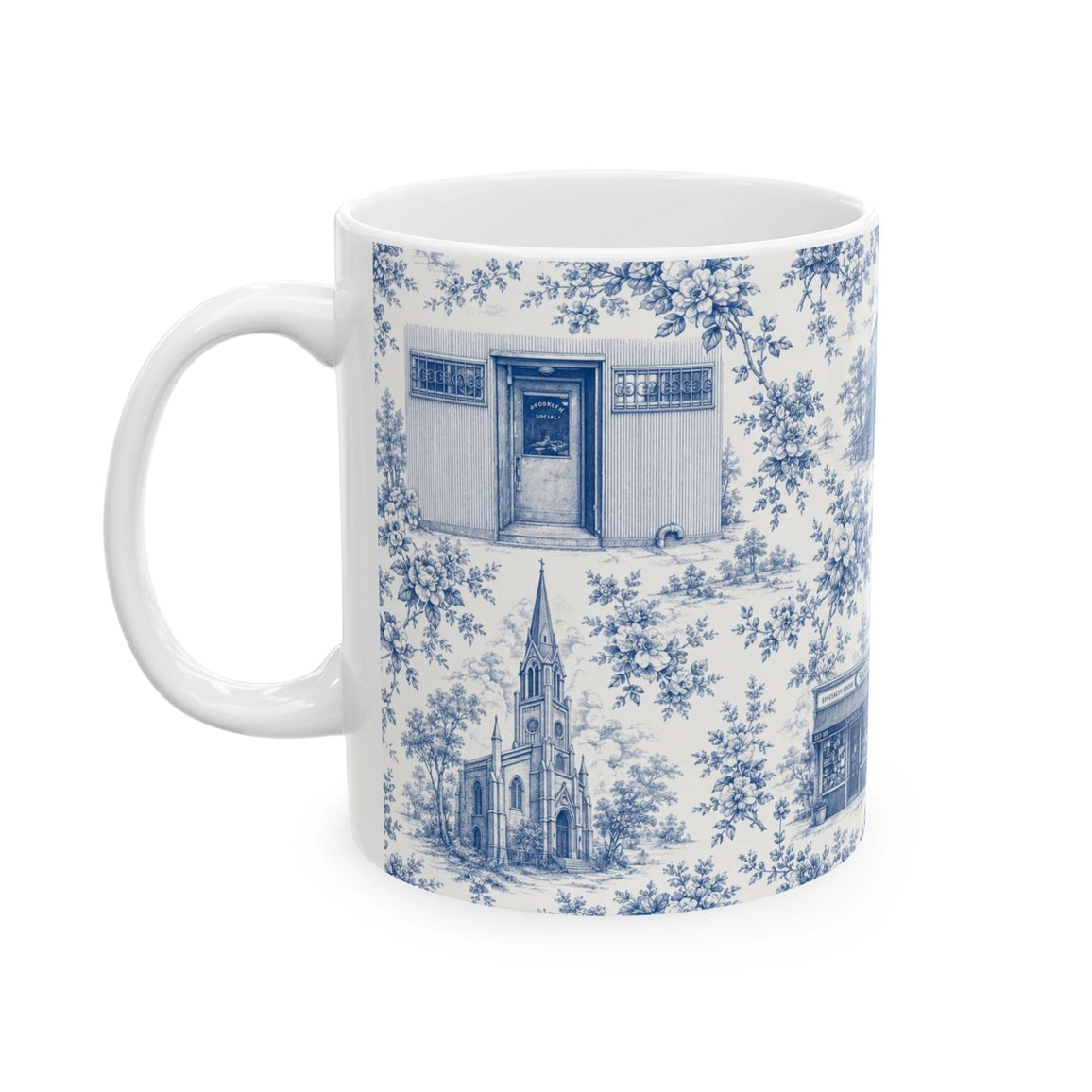 Cobble Hill Blue Toile De Jouy Chinoiserie Ceramic Mug