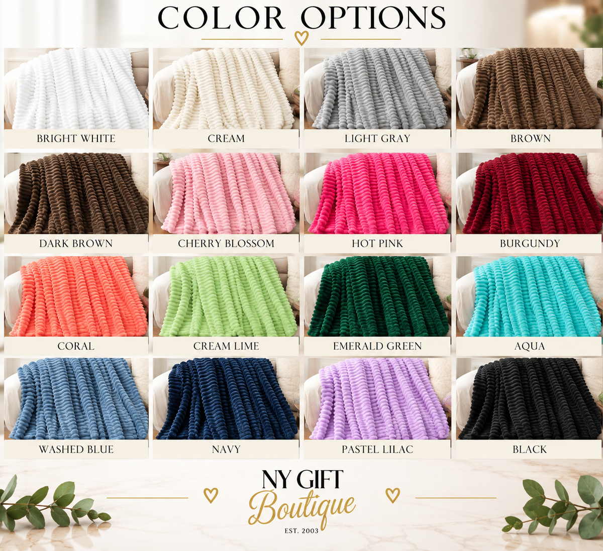 Ribbed Personalized Embroidered Fleece Throw Blanket
