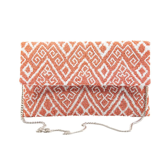 Coral White Beaded Clutch Bag