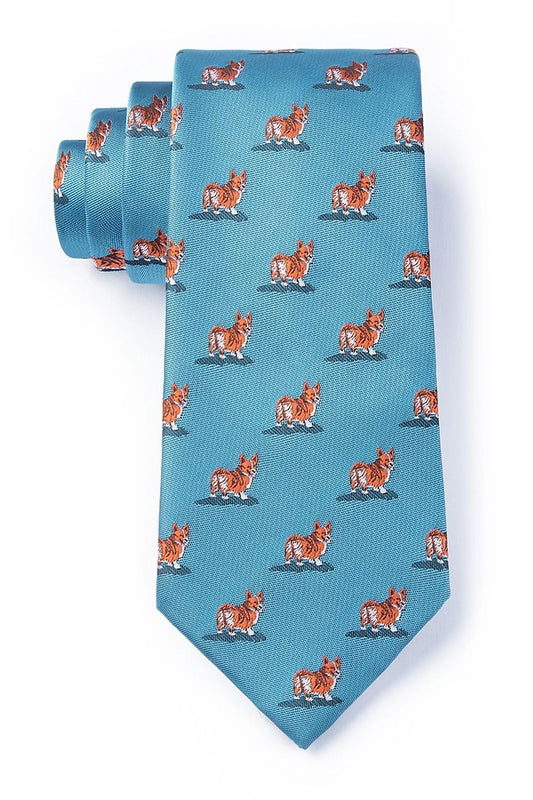 Corgi Dogs Tie By Wild Ties - Blue Microfiber