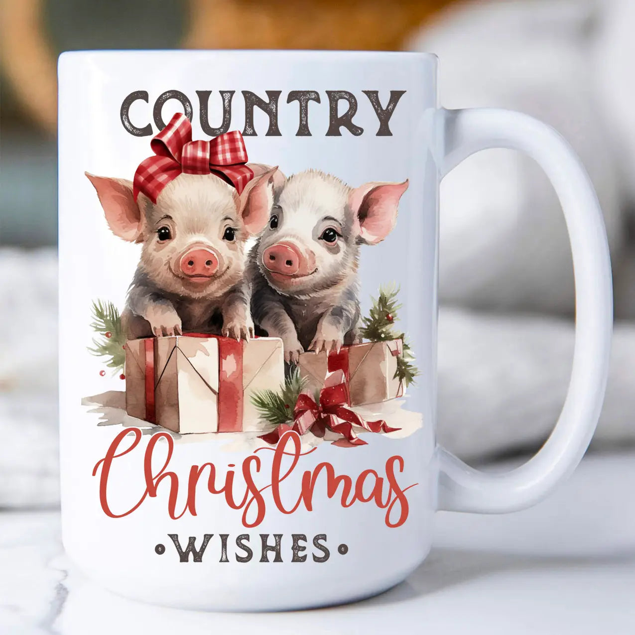 Country Christmas Wishes Piglets 15 oz. Coffee Mug