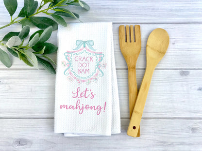 "Crack, Dot, Bam — Let's Mahjong!" Kitchen Towel