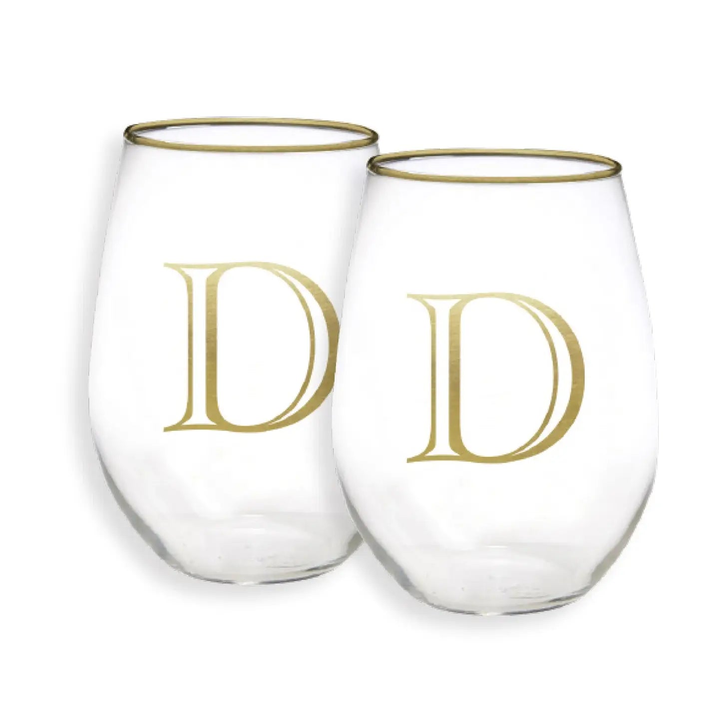 Gold Initial Stemless Glasses - Set of 2
