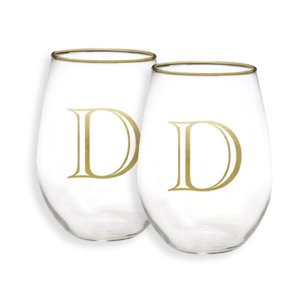 Gold Initial Stemless Glasses - Set of 2