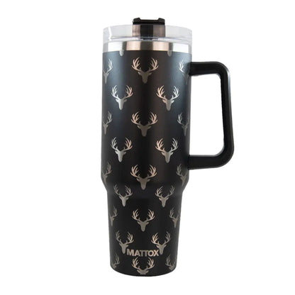Deer All Over Black 40oz Tumbler For Men with Straw