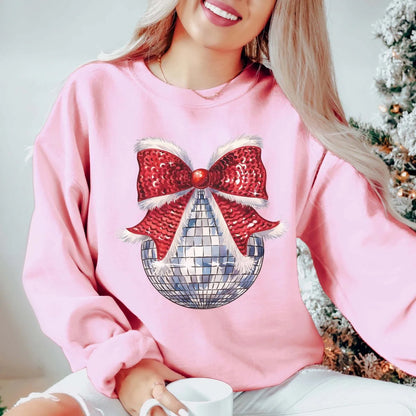 Disco Ball Christmas Bow Sweatshirt
