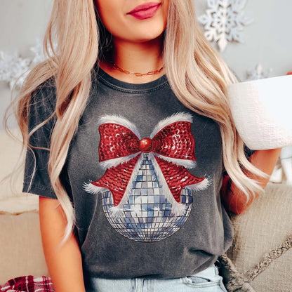 Disco Christmas Bow Graphic Tee