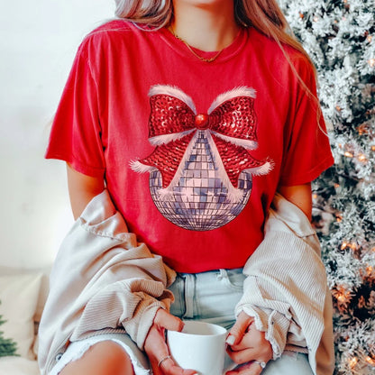 Disco Christmas Bow Graphic Tee