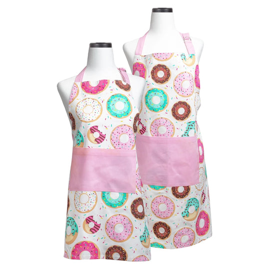 Colorful apron with donut pattern on a white background