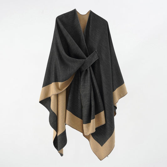 Double-Sided Solid Color Pull -Through Shawl - One Size