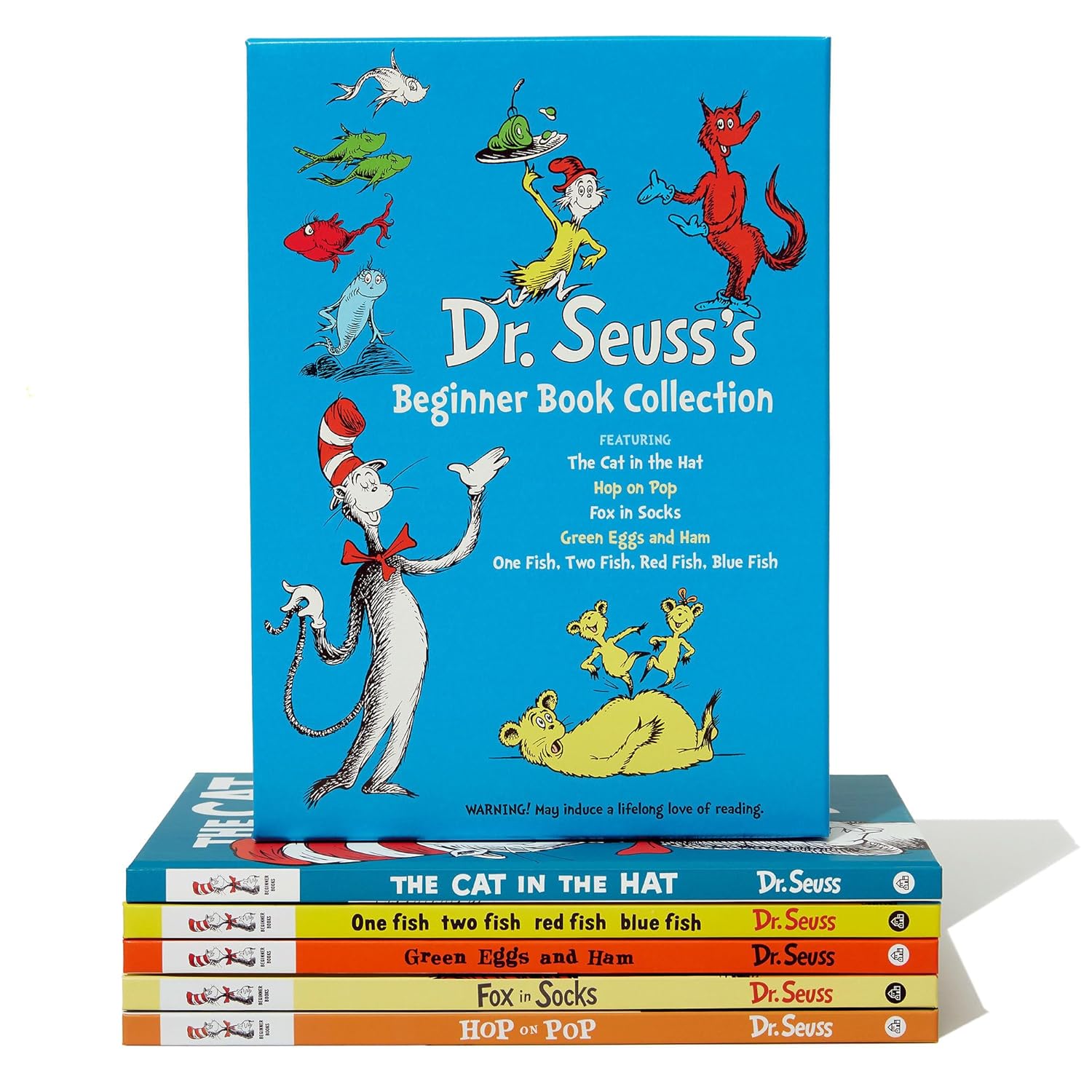 Dr. Seuss's Beginner Book Collection with colorful covers and character illustrations on a white background.