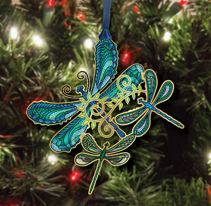 Decorative dragonfly ornament on a Christmas tree