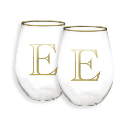 Gold Initial Stemless Glasses - Set of 2