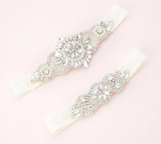 Edith Crystal and Lace Garter Set