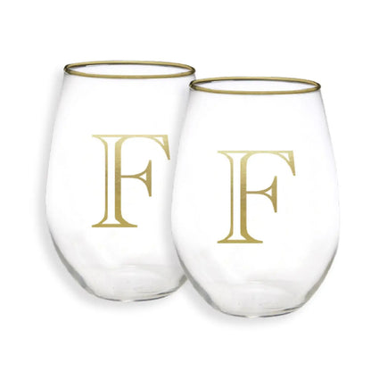Gold Initial Stemless Glasses - Set of 2