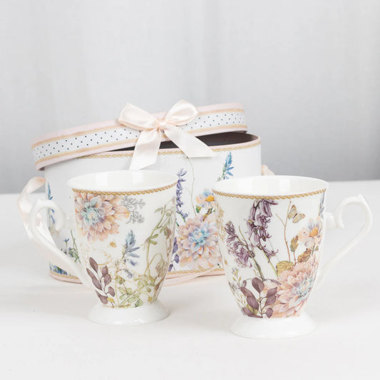 Blush Floral 2 Pk Porcelain Tea Cups & Gift Box