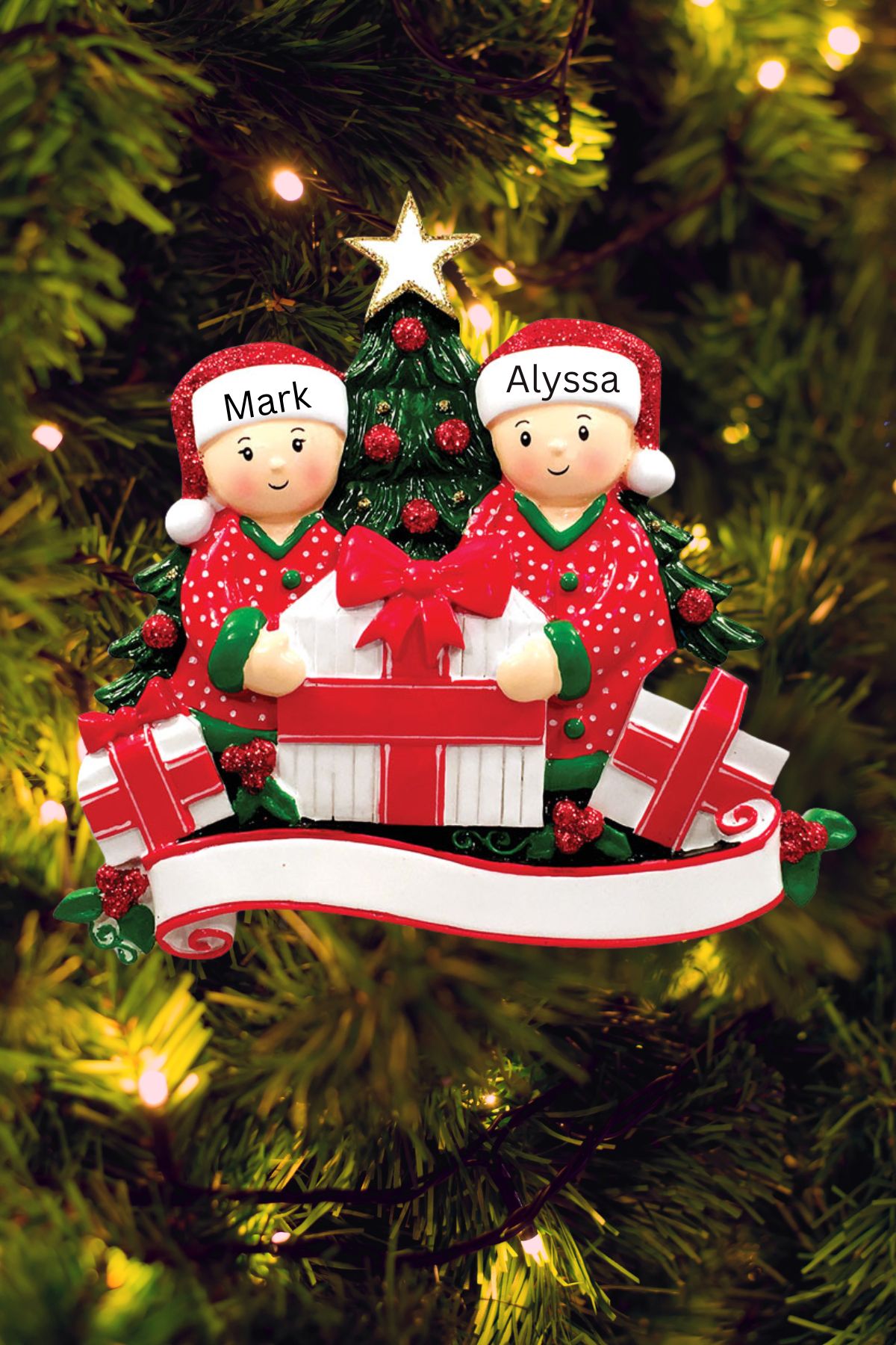Family Opening Presents Personalized Ornament - Light Skin Tone