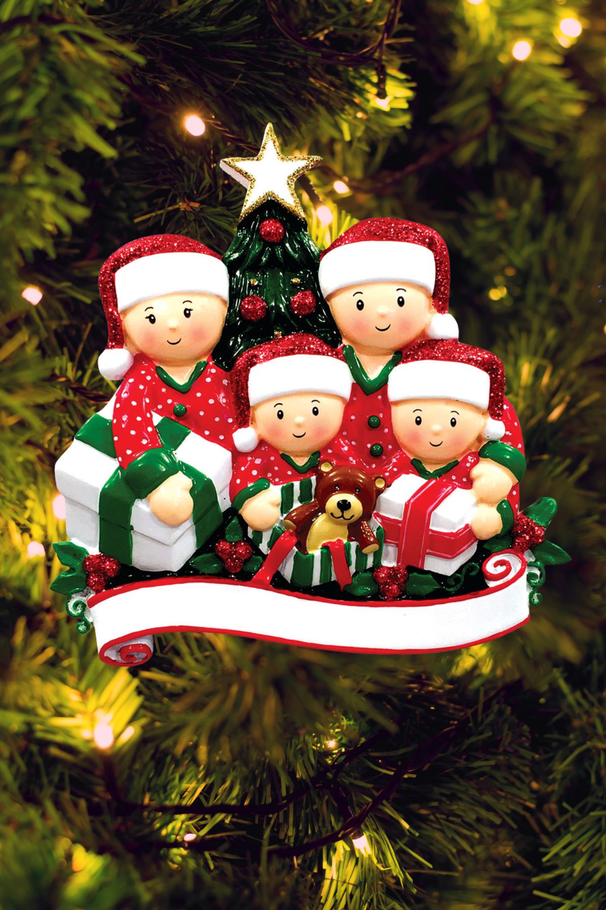 Family Opening Presents Personalized Ornament - Light Skin Tone