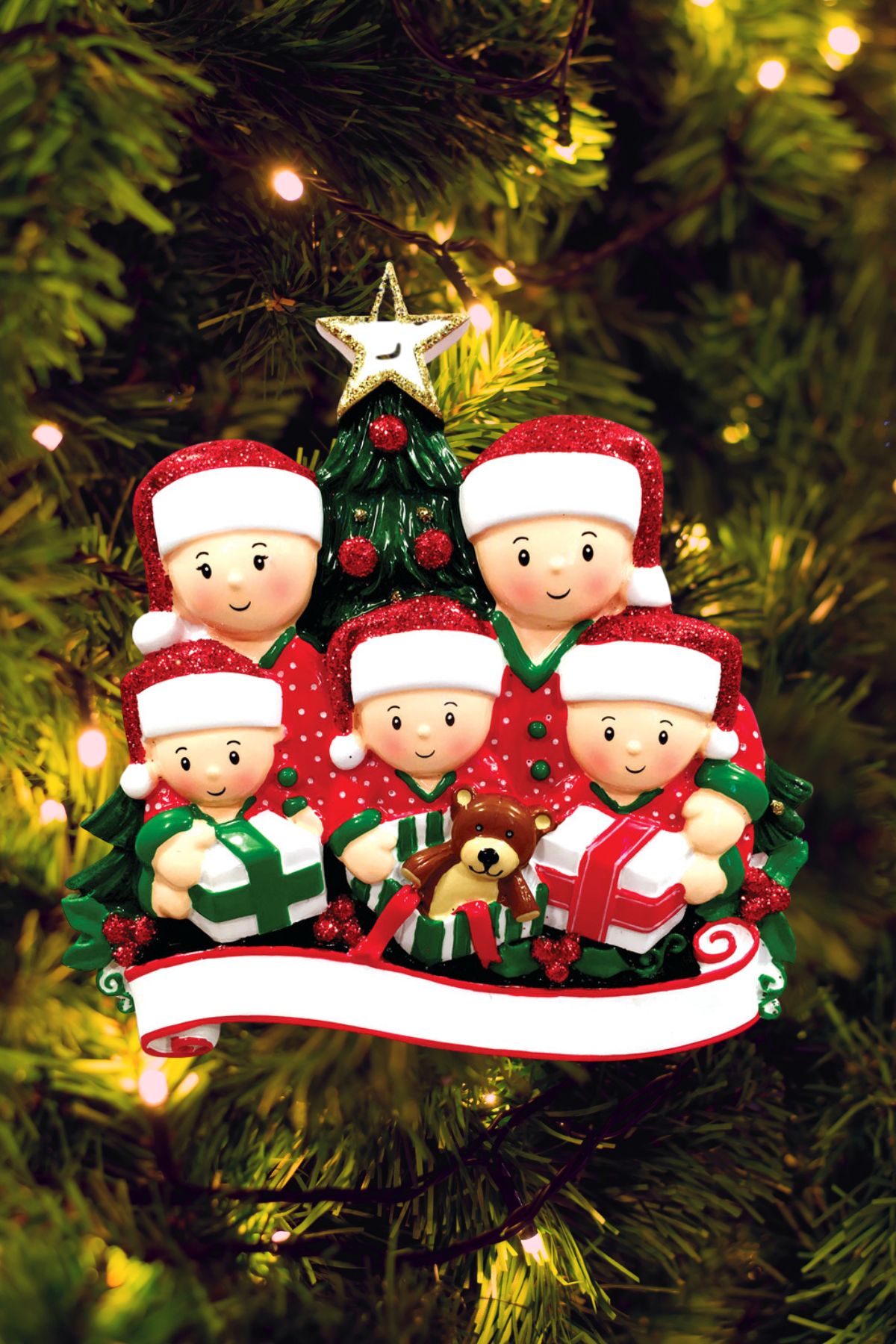 Family Opening Presents Personalized Ornament - Light Skin Tone