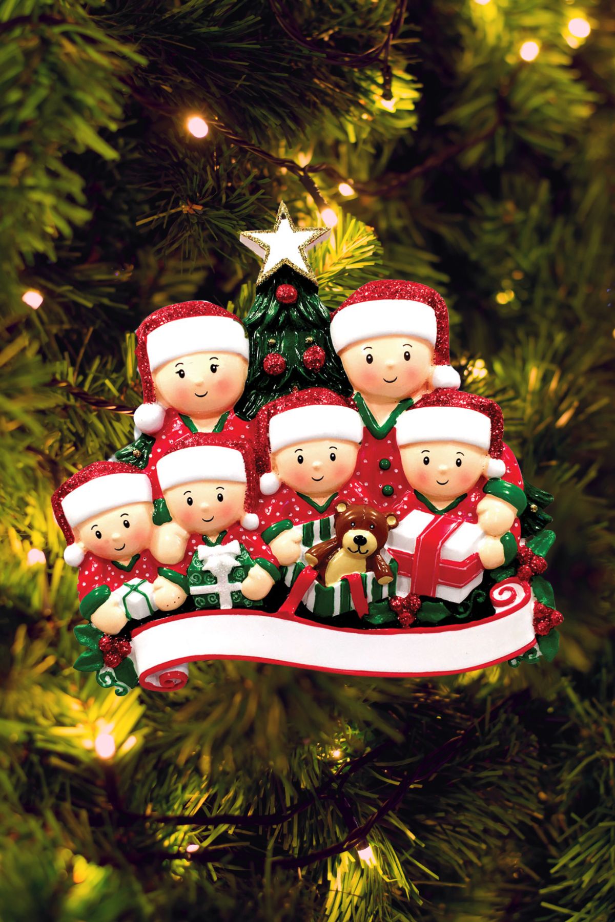 Family Opening Presents Personalized Ornament - Light Skin Tone