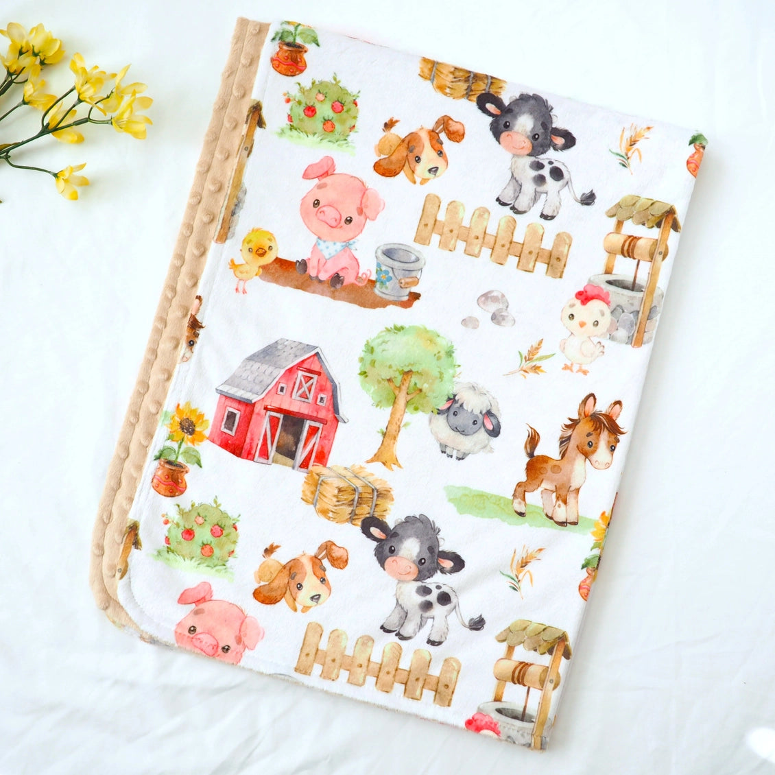 Notebook with farm animal illustrations on a white background