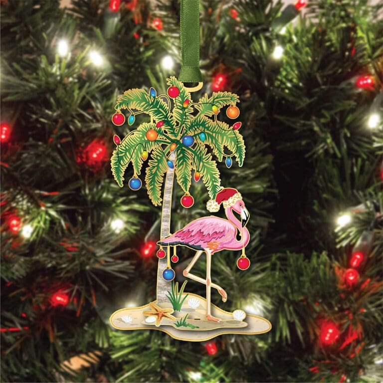 Festive Flamingo Brass Ornament