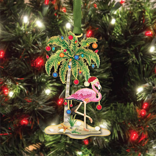 Festive Flamingo Brass Ornament