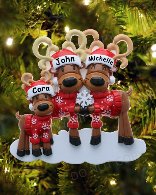 Festive Reindeer Family with Snowflake Ornament