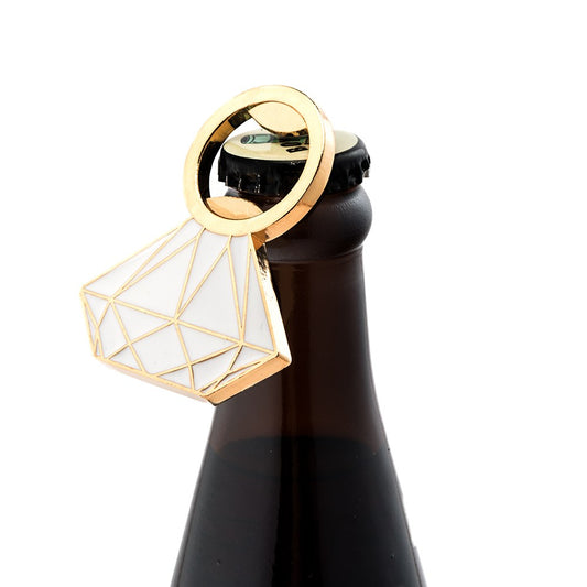 Flat Metal Diamond Ring Bottle Opener - Gold