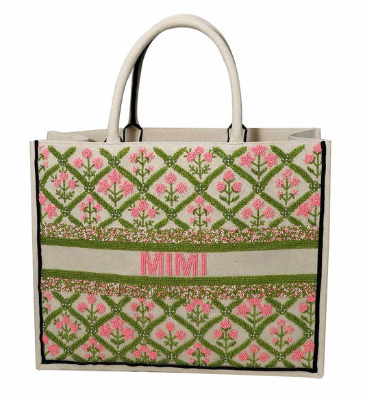 Floral Trellis Custom Beaded Tote Bag