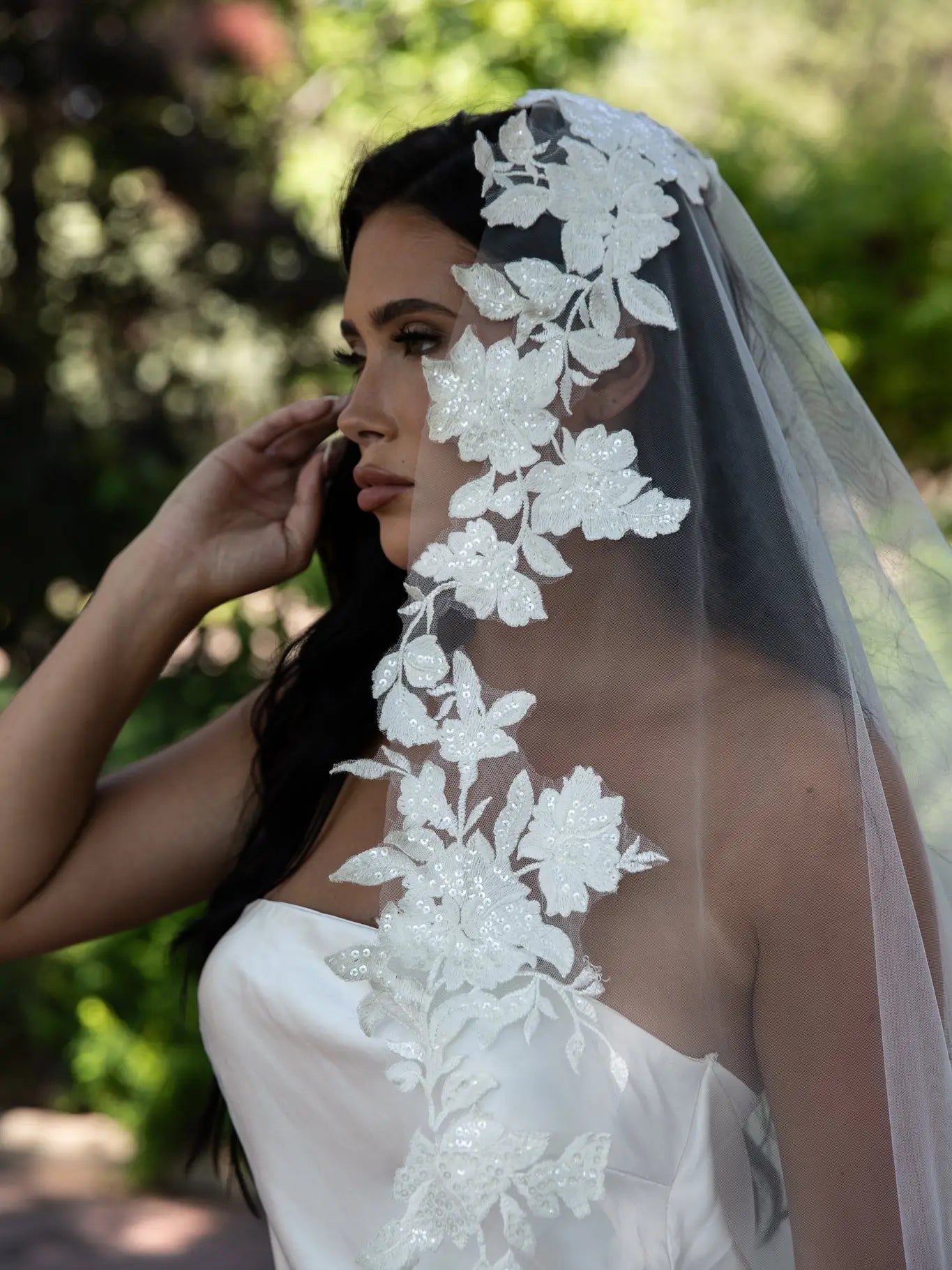 Floral Applique Embroidered Cathedral Veil