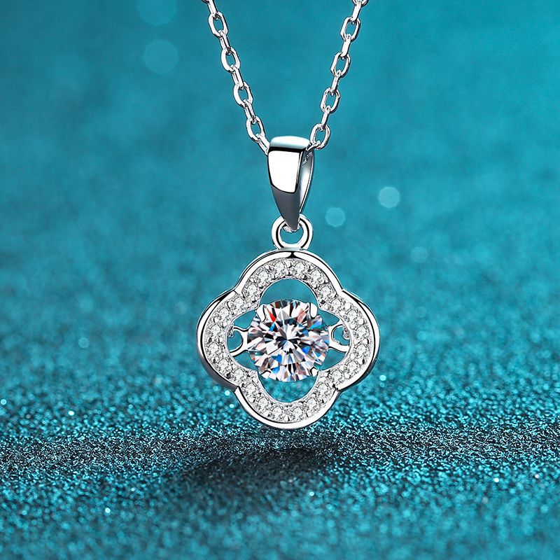 Four Leaf Clover Moissanite Necklace in 925 Sterling Silver