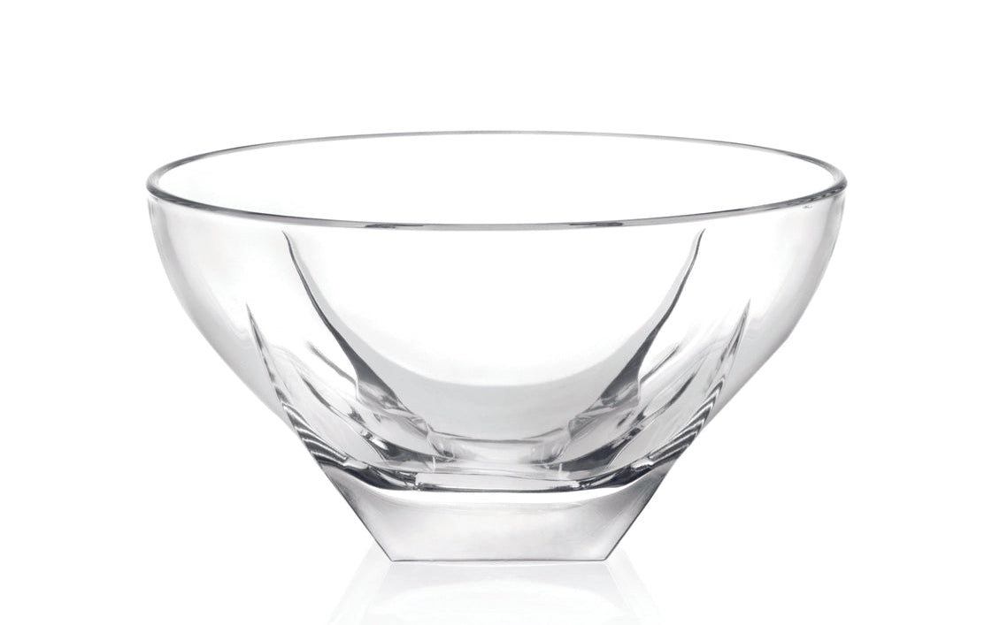 Clear glass bowl on a white background