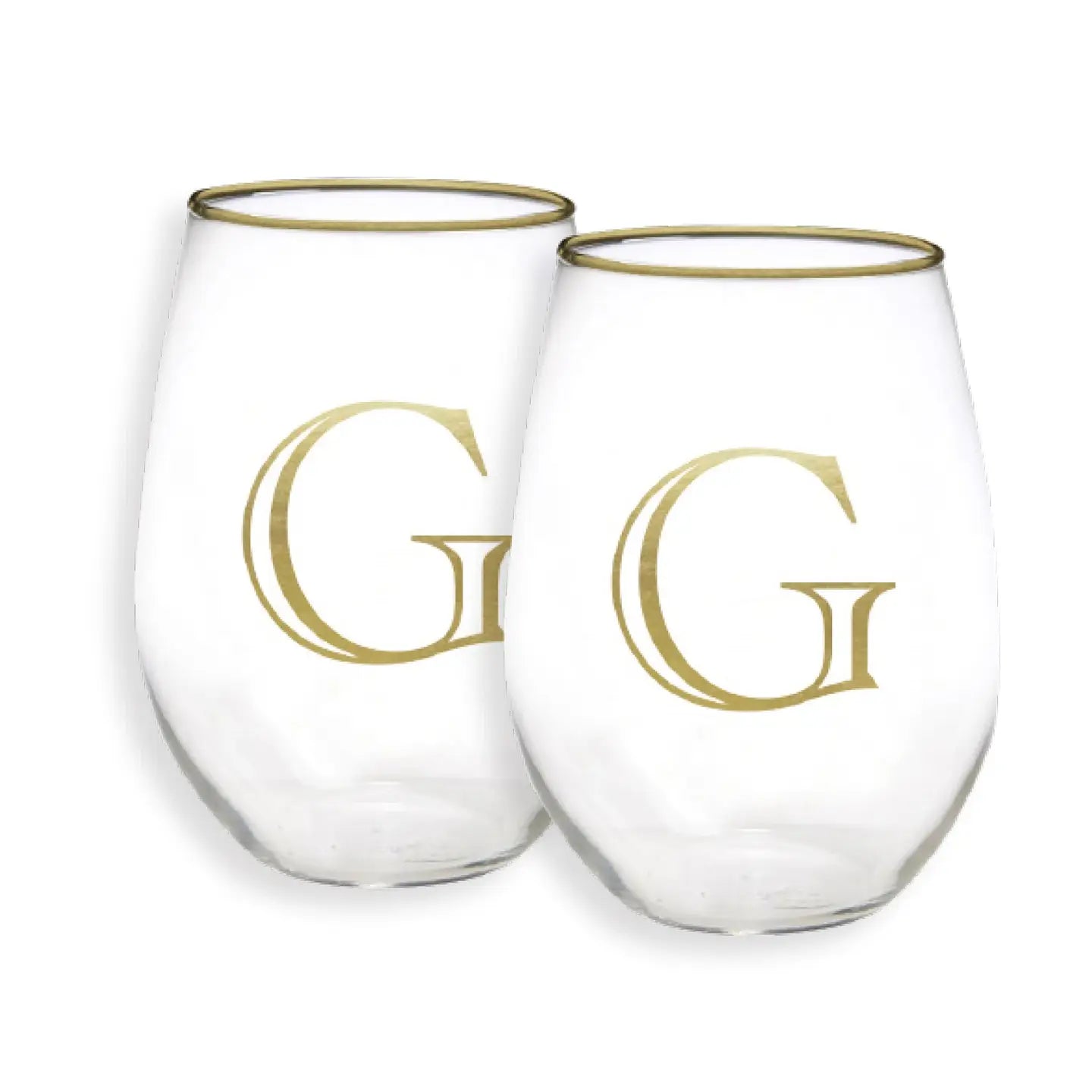 Gold Initial Stemless Glasses - Set of 2