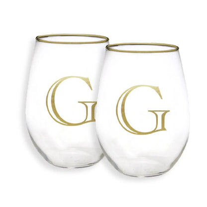 Gold Initial Stemless Glasses - Set of 2