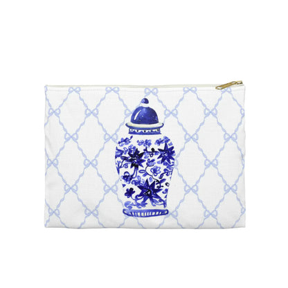 Pouch with blue floral Ginger Jar design on a white background