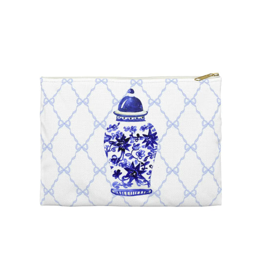 Pouch with blue floral Ginger Jar design on a white background