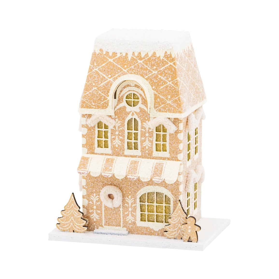 Gingerbread house with decorative elements on a white background