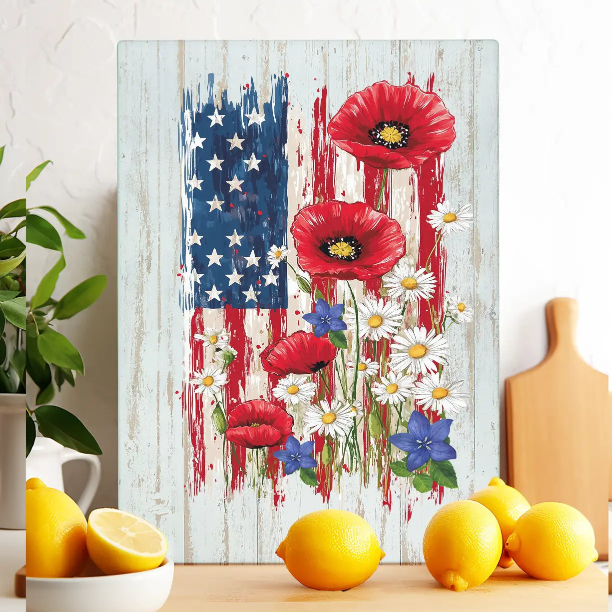 Glass Trivet Patriotic American Flag Flowers - NY Gift Boutique