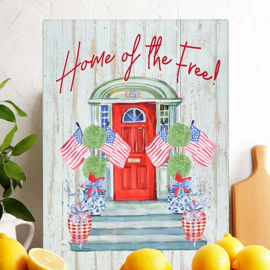 Glass Trivet Patriotic Red Door Home of the Free - NY Gift Boutique