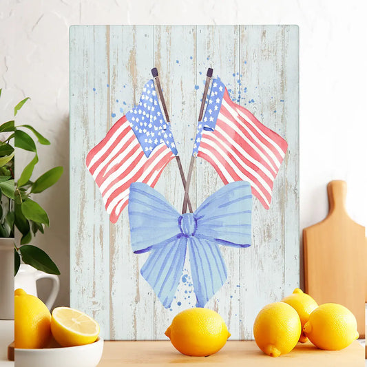 Glass Trivet Patriotic Watercolor Flag Bow - NY Gift Boutique