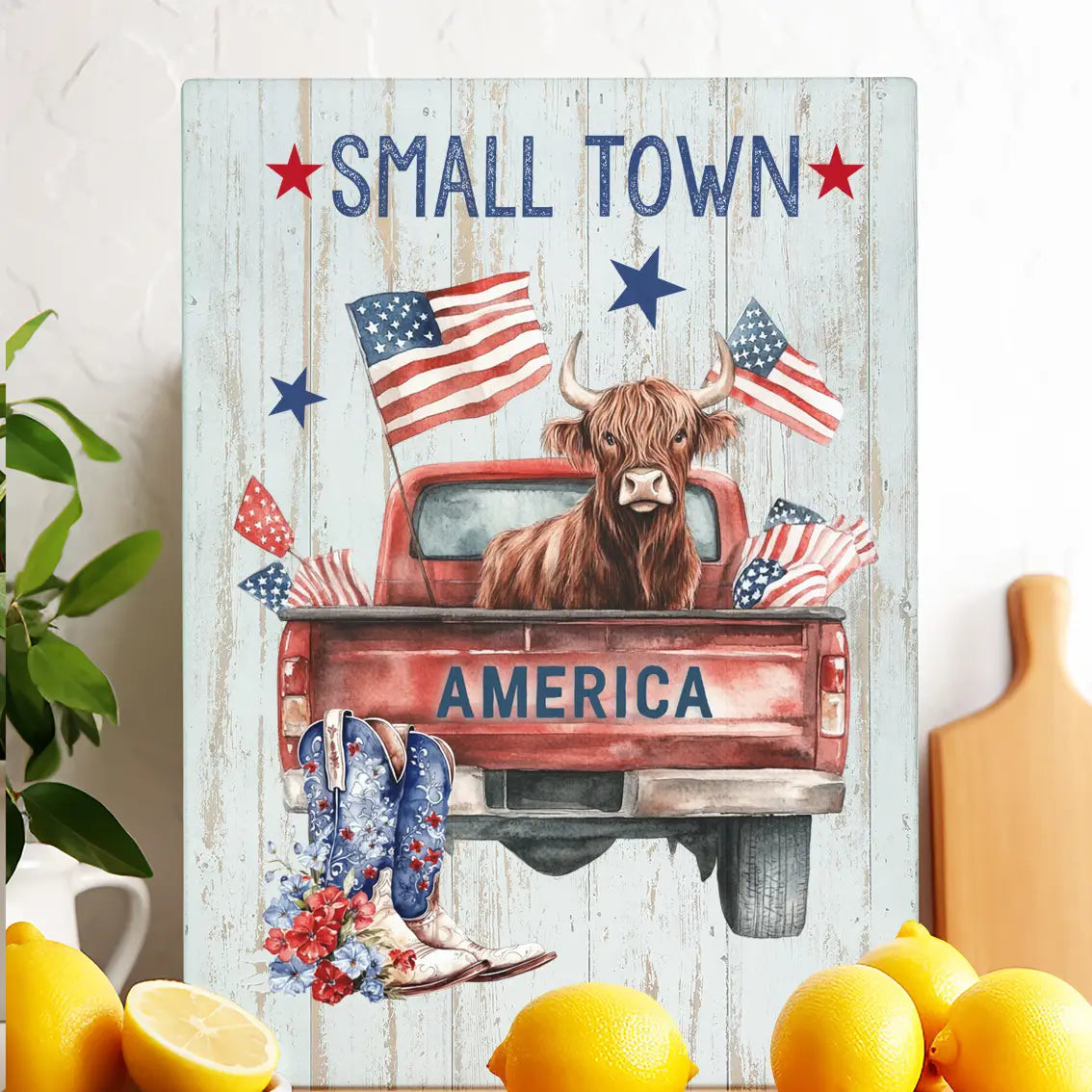 Glass Trivet Small Town American Patriotic Cow - NY Gift Boutique