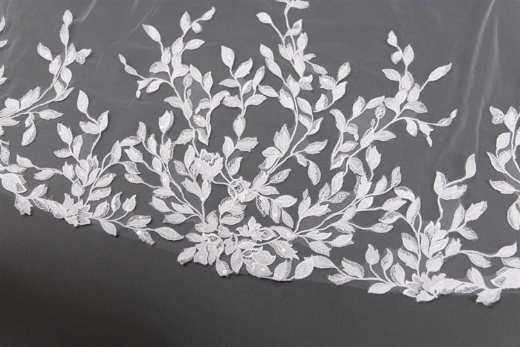 Glistening Lace Petal & Leaf Appliqués 108" Cathedral Veil