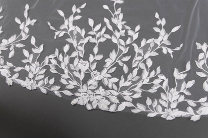 Glistening Lace Petal & Leaf Appliqués 108" Cathedral Veil