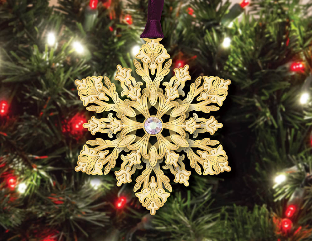 Glistening Snowflake Brass Ornament