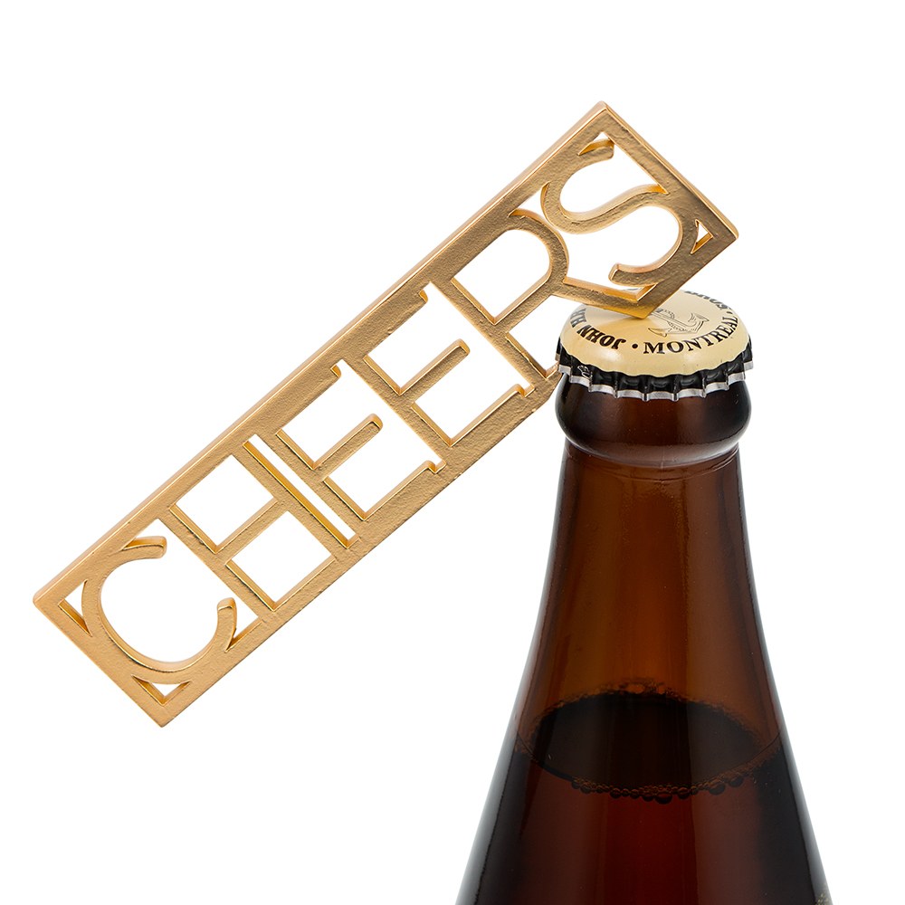 Gold Cheers Bottle Opener Wedding Favor