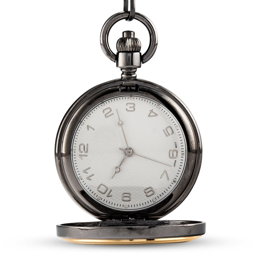 Gold Frame Gunmetal Pocket Watch & Fob