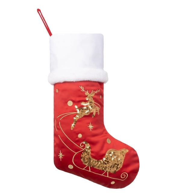 Gold Sequin Reindeer Christmas Stocking