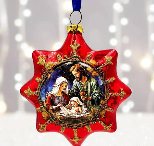 Graceful Nativity Star Glass Christmas Ornament